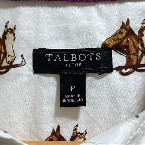 Talbots Equestrian Horse Print Long Sleeve Button up Top Size P - Picture 8 of 11